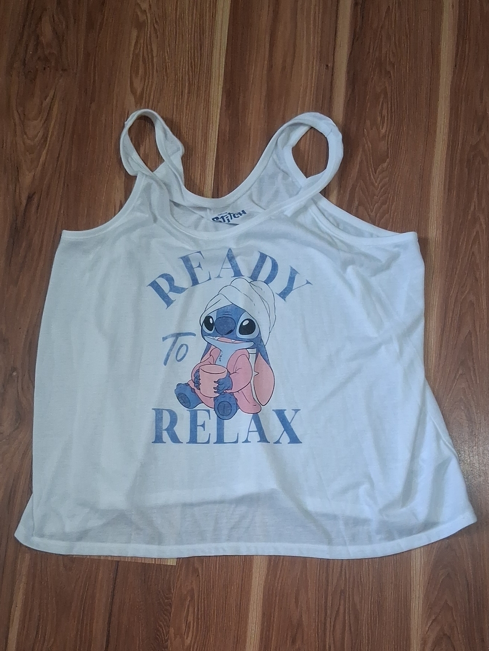 Disney White 'Ready to Relax' Graphic Sleep Tank with Blue and Pink Print